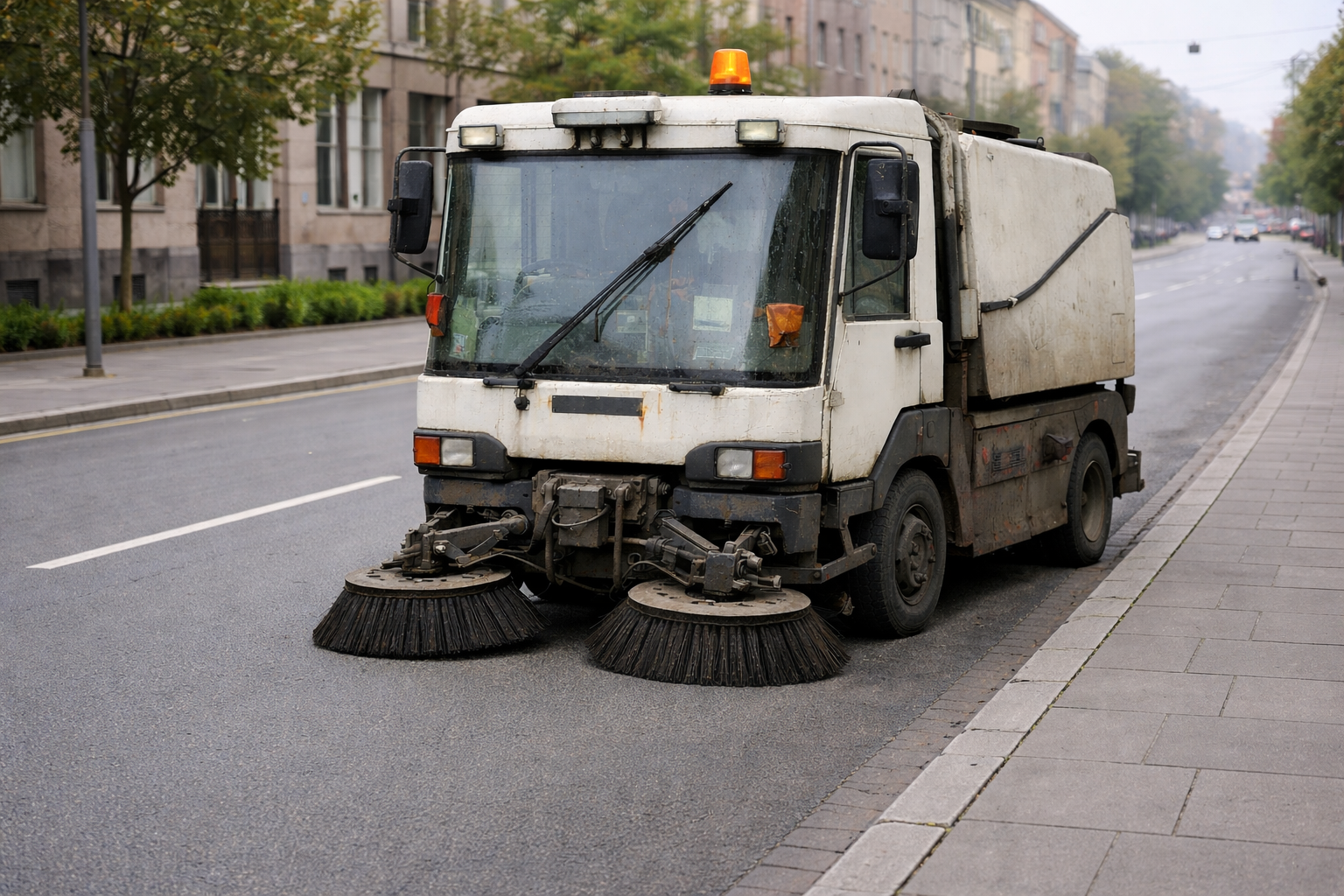 Straßenkehrmaschine auf sauberer Straße