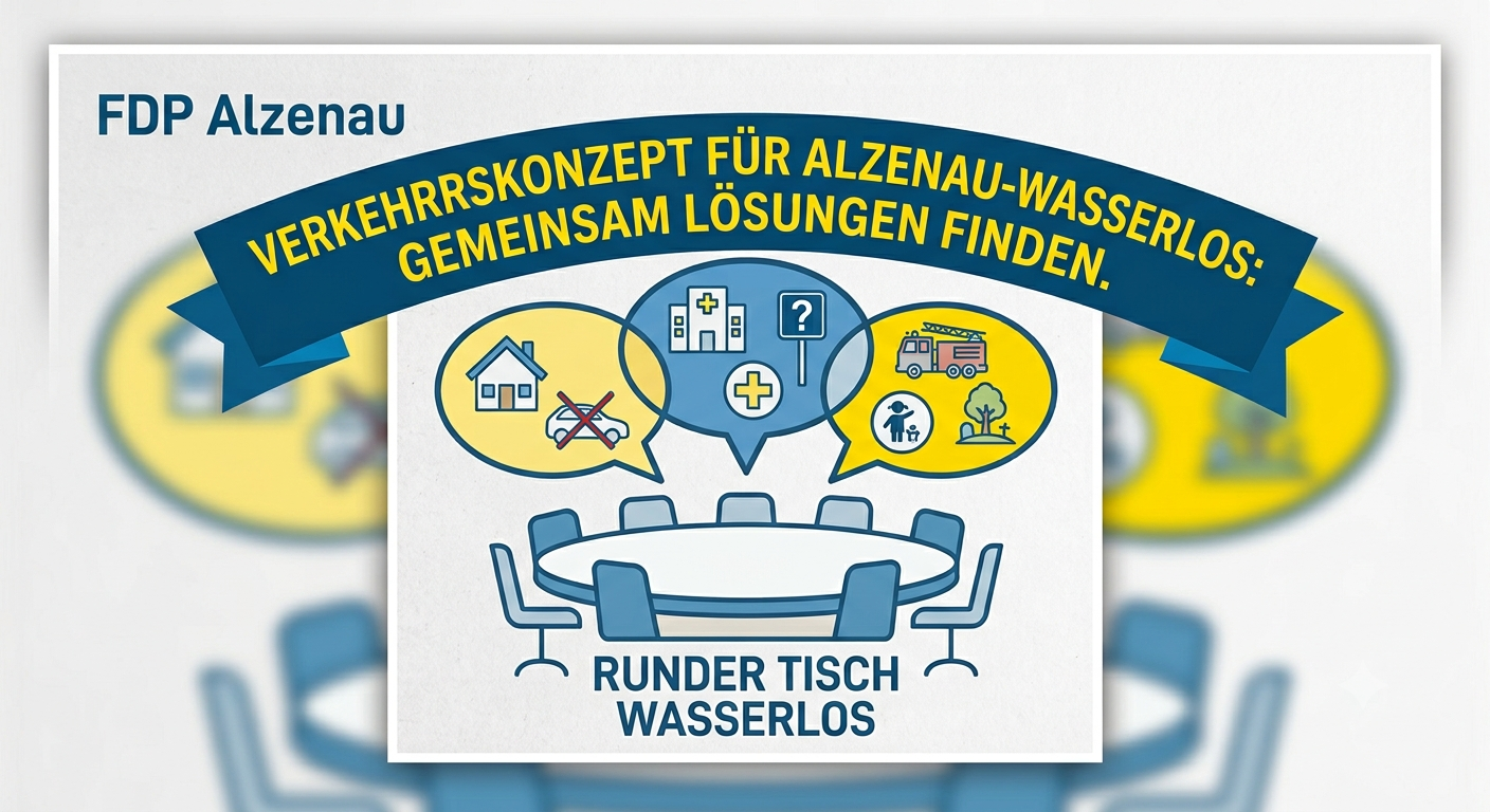 Gemeinsam an einem Tisch: Die FDP Alzenau fordert ein nachhaltiges Verkehrskonzept für Wasserlos. (Symbolbild, erstellt mit KI)