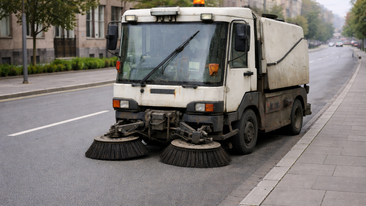 Straßenkehrmaschine auf sauberer Straße