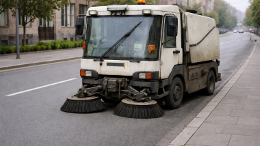 Straßenkehrmaschine auf sauberer Straße